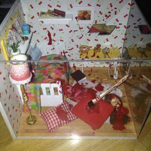 Custom Murder Room Horror Diorama Mini Crime Scene, Nite-Lite, Halloween Doll